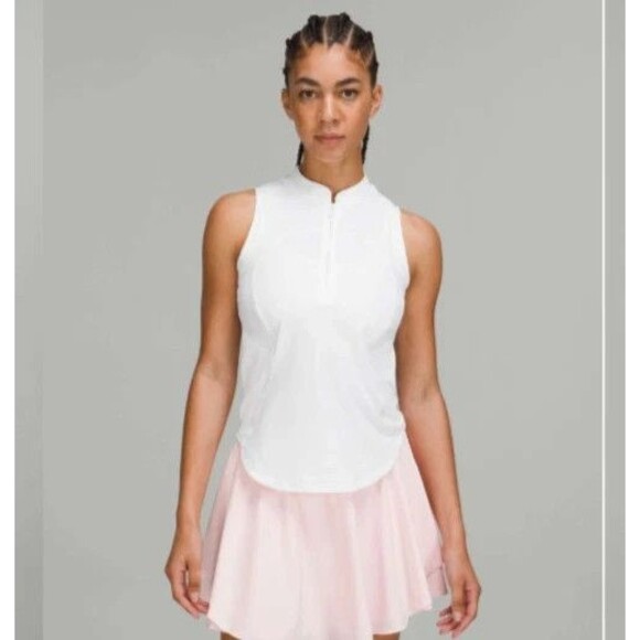 Lululemon Front Zip Mock Neck Tennis Tank Shirt White Sleeveless Top Sz 8 ? - Picture 1 of 8